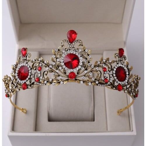 Retro Leaf Style Red Stone Wedding Party Crown Bridal Prom Tiara Vintage Bride Hair Head Accessories for women Jewelry Hairband