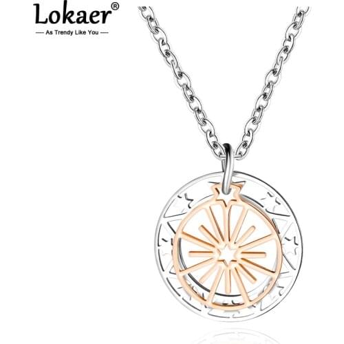 Lokaer Fashion Design Compass Coin Star Ferris Wheel Stainless Steel Pendant Necklace Bohemia Chokers Necklace For Women N17079