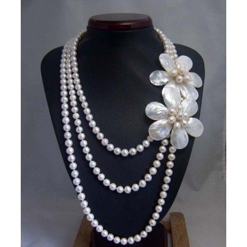 BEADED PARTY JEWELRY MULTI-STRAND PEARL NECKLACE Genuine 19-27inch for Wedding women Jewelry Free shipping