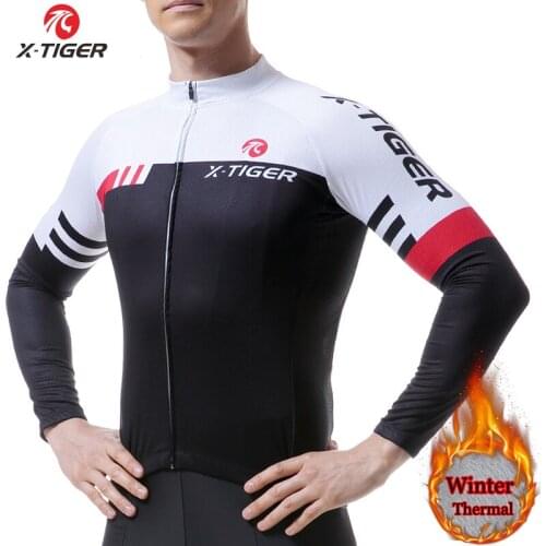 X-TIGER Winter Thermal Fleece Cycling Jersey Long Sleeve Mens Warm Coat Bike Jacket Roupa Ciclismo Hombre MTB Bicycle Clothing