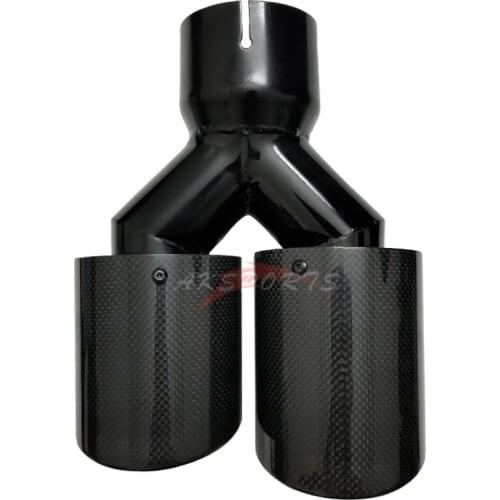 1PC Dual Carbon Fiber Stainless Steel Exhaust Tip Glossy Exhaust Pipe Round Flange Black For MG With A Logo