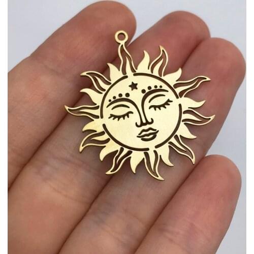 2pcs Raw Brass Sun Charm, Sun Face Earring Charm, Tribal Sun Charm for Jewelry Making, Celestial Sun Jewelry Supplies