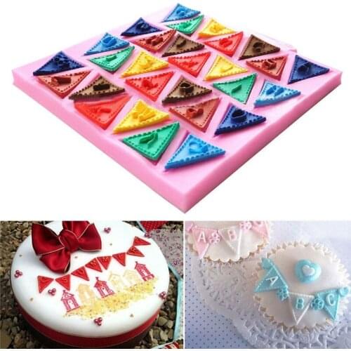 2PCS Silicone Mold Chocolate Fondant Letters Cake Decorating Cake Sugar Craft Moulds Cooking Tool Flag Shape Triangle Decorating