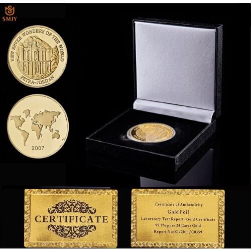 2007 New World Seven Wonders Asia Petra Jordan Medal Gold Plated Challenge Collectible Coin W/ Luxury Box