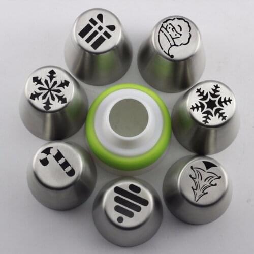 Mujiang 7 Pcs Christmas Style Russian Pastry Nozzles Santa Claus Snowflake Icing Piping Tips Cake Decorating Baking Tools SL49