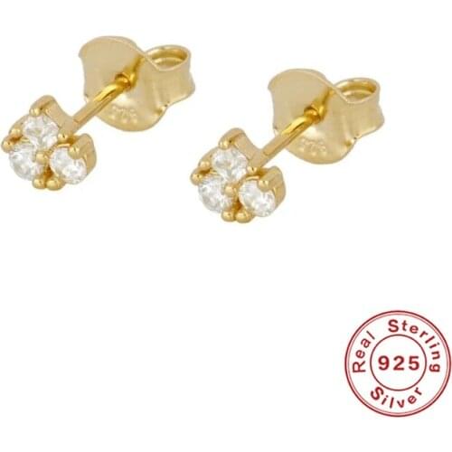 GS Flower Stud Earrings For Women 925 Sterling Silver Stud Earring Screw Ear Bone Nail Zircon Rhinestone Earrings Pierced