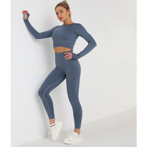 Seamless Yoga Suit Sports Set Gym Clothes Women Long Sleeve Crop Top High Waist Leggings Workout Outfit Fitness Set Tracksuits
