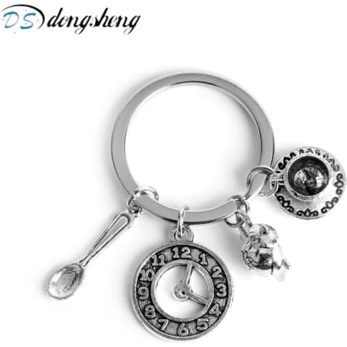 Dongsheng Fashion Movie Jewelry Alice Wonderland Keychain Wreath Teapot Teacup Spoon Clock Alice Toys Car Keychain Bag Gift-5