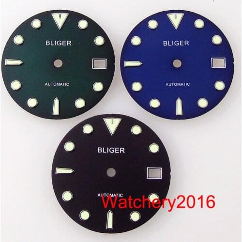 BLIGER 29MM Watch Dial Green Luminous Index Green Blue Black colour Fit NH35A