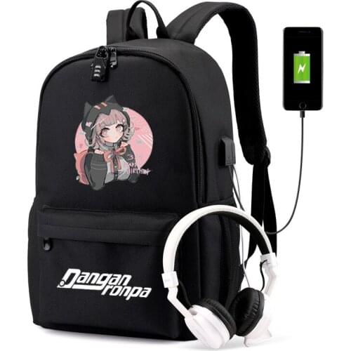Danganronpa Junko USB Charge Backpack For Women Men Back to School Gift School Bags Laptop Mochilas for Teens