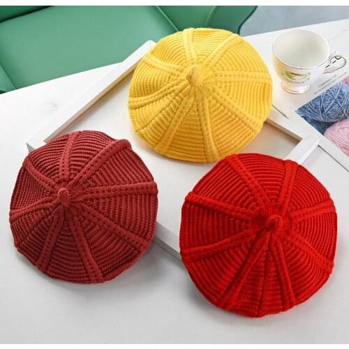 Childrens wool hat new autumn winter candy color Korean girls warm hat Beret baby knitted hat trend
