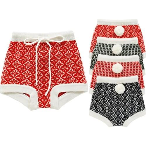 Baby Girls PP Pants Knitted Jacquard Striped Rabbit Tail Shorts 2021 New Arrival INS Baby Cotton Clothes Red Black Grey Striped
