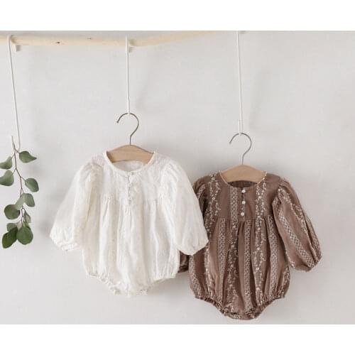 7749 Newborn Baby Clothes Sweet Girl Bodysuit Korean 2021 Long Sleeve Baby One Piece Clothes Embroidery Toddler Girl Onesies