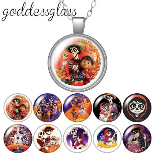 Disney Death Day Coco Miguel Love music Round Glass glass cabochon silver plated/Crystal pendant necklace jewelry Gift