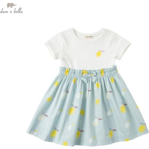 DKY17993 dave bella summer girls 5Y-13Y fashion cartoon striped draped dress children sweet dress kids infant lolita clothes