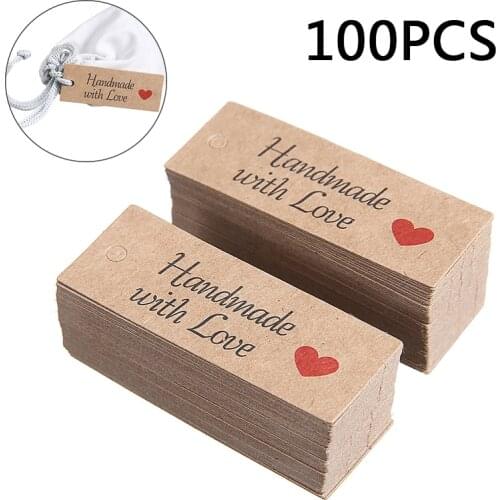 100pcs Kraft Paper Gift Tags Handmade With Love Party Wedding Favor Label For Candy Gift Cookies Display Packing