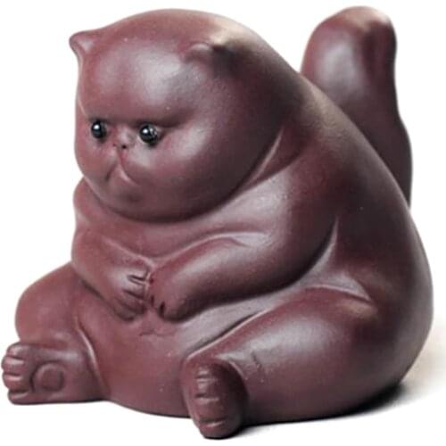 Purple Clay Cat Ceramic Animal Figurines Zisha Tea Pet Angry Cats Crafts Household Office Tea Accessories Car Decoration Toy