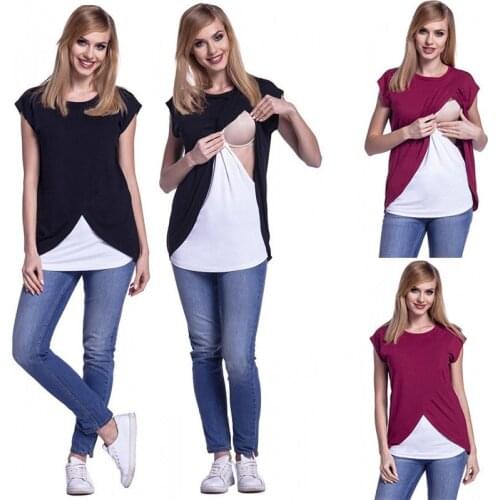 Tshirt For Pregnant Women Summer Women O-neck Pregnant Nursing Maternity Short Sleeve Soild Soft shirt Breastfeeding Clothes