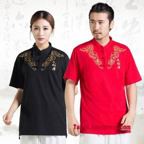 Chinese Martial Art T-shirt Cotton Top Embroidery T Shirt Men And Women High Quality 6 Colors