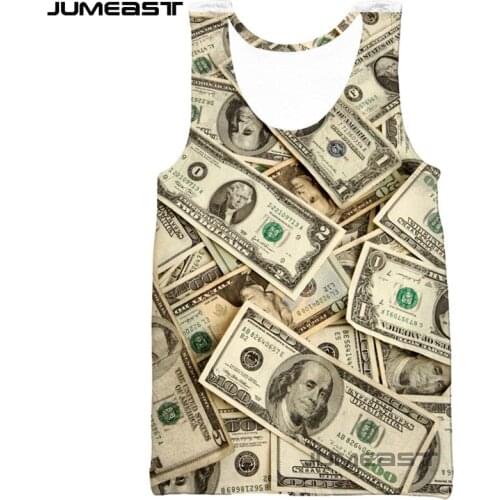 Jumeast Brand Men/Women 3D Printed Vest Money Dollar Banknote night Short Sleeve Fashion Sport Pullover Summer Tank Tops Tees