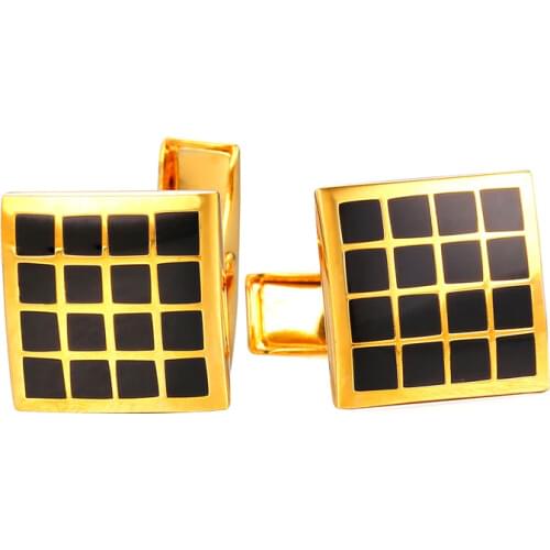 Kpop Classic Grid Men Cuff Link Gold Color With Enamel Cufflinks For Mens Wholesale Cufflinks High Quality Men Jewelry Gift C200