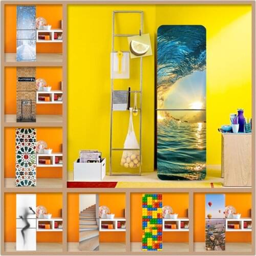 Creative Kitchen Refrigerator Decorative Stickers Aesthetic Scape Cabinet Door Waterproof Self-adhesive Removable Retrofit Film