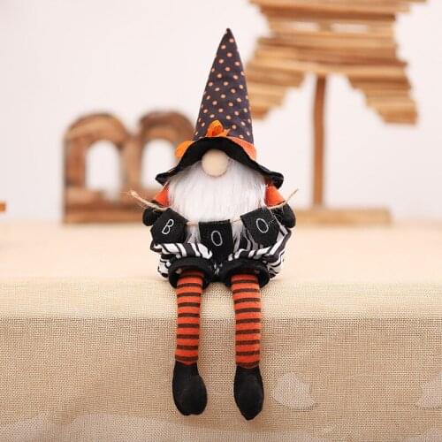 Halloween Faceless Doll with Broom/Banner Long Legged Dwarf Doll Creative Home Holiday Desktop Ornaments Decor TS2