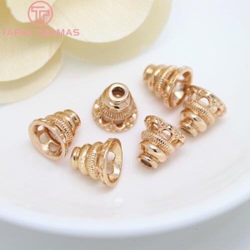 6PCS 7x7MM 24K Champagne Gold Color Plated Brass Beads Caps High Quality Diy Jewelry Accessories