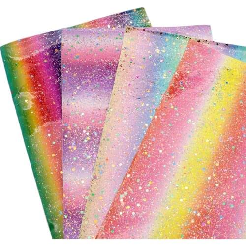 Rainbow Theme Faux Leather Sheets Striped Glitter Sequins Synthetic Leather Fabric 20x33cm for DIY Earrings Hair Bows Crafts