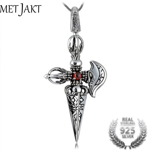 MetJakt Punk Buddhism 925 Sterling Silver Peace Pendant Necklace and Snake Chain Unisex Exorcise Evil Spirits Jewelry