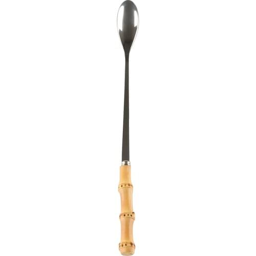 Milk Drink Ice Beverage Dessert Honey Stirring Stainless Steel Wood Bamboo Root Stick Handle Small Long Tea Coffee Spoon