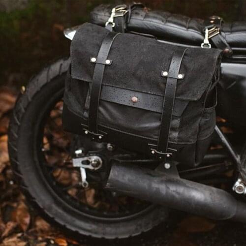Motorcycle waterproof Vintage Canvas Leather Saddlebags Saddle Panniers Bag Riding Travel Storage Luggage