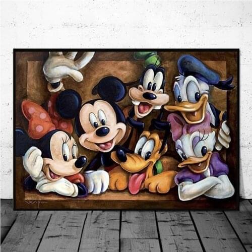 Cartoon Disney Family Canvas Painting Mickey Mouse and Donald Duck Posters and Prints Wall Art Picture for Living Room Decor