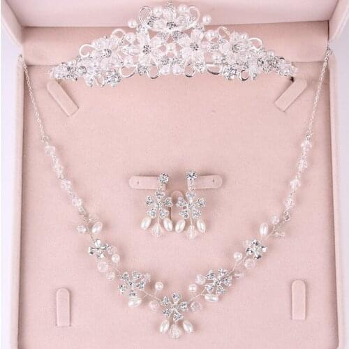 Bride Crystal Pearl Jewelry Set Women New Rhinestone Crown Tiara Choker Necklace Earrings Bridal Wedding Jewelry Christmas Gift