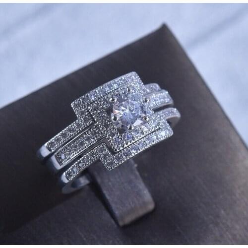 MENGYI Luxury Dainty 3Pcs Ring Set Square Geometry Unique 9 2 5 Ring For Women Bridal 3 In 1 Wedding Jewelry Party Gifts Bague