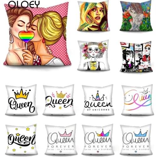 Nordic Fashion girl cushion cover Simple Queen crown pillowcase For Sofa Polyester Pillowcover Home Decoration Pillowcase Hot