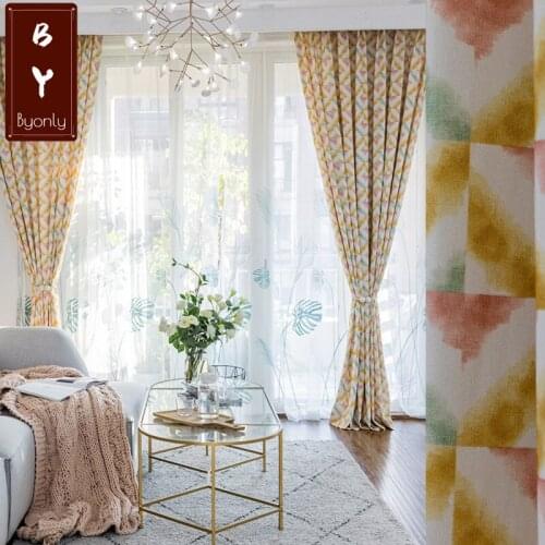 New Curtain Simple Cotton Printing Modern Rural Style Finished Product Customization Curtains for Living Dining Room Bedroom
