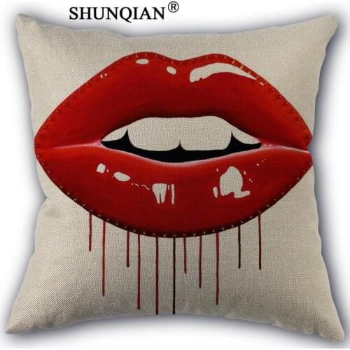 2017 New Arrivals lips Pillow Cover Linen Cotton Home Textiles Decorative Pillowcase Customize Gift 45x45cm one side