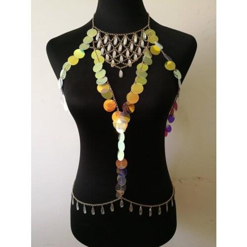 New Fashion Style WRB1080 Women Gold Alloy Chains Plastic Beads Bondage Beach Neck Chain Choker Necklace Jewelry Accessories