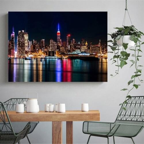 New York Night Time Landscape Wallpapers Canvas Painting Print Bedroom Home Decor Modern Wall Art Oil Painting Poster Pictures