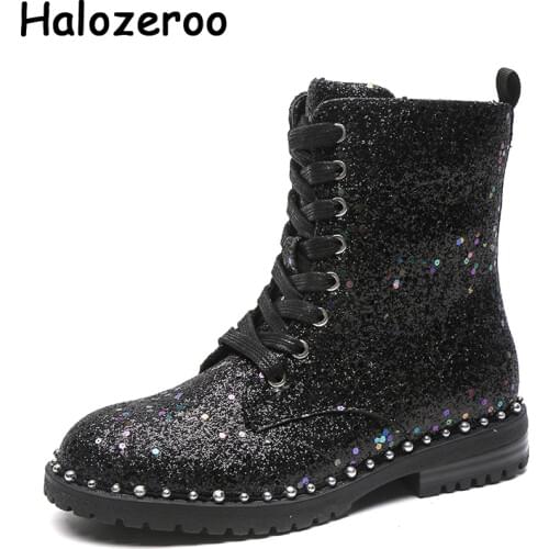 Autumn Kids Boots Children Bling Black Shoes Baby Girls Sequined Ankle Boots Boys Soft Motorcycle Boots Fashion Glitter Shoes