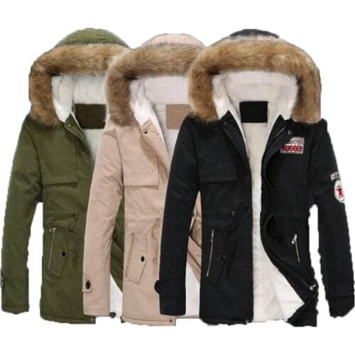 Parkas con capucha y Cuello de piel para hombre, chaqueta térmica de lana polar para invierno, abrigo con forro de lana para hom
