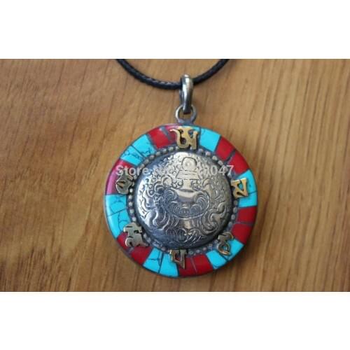 PN101 Vintage Tibetan Copper Six Words Mantra Eight Auspicious Prayer Box Pendant Nepal Jewelry Handmade Ghau Amulets