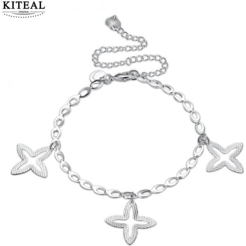 KITEAL Birthday Gift silver plated Lady anklet Clover star charms foot chain fashion style ankle bracelet bijoux