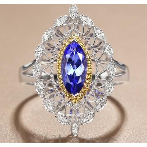 QTT Luxury Jewelry Princess Created Blue Sapphire Engagement Ring for Women Crown 925 Sterling Silver Ring