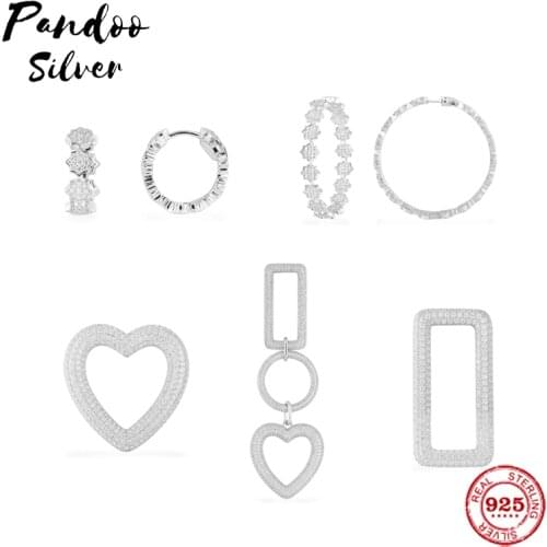 Christmas Gift For Women 925 Sterling Silver Earrings, Hoop Star Earrings, Rectangle Circle And Heart Dropping Earring With logo