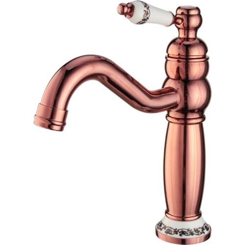 Basin Faucets Modern Rose Gold Color Deck Mounted Bathroom Mixer Faucets Black Bronze Finish With High Bathroom Sink Faucet