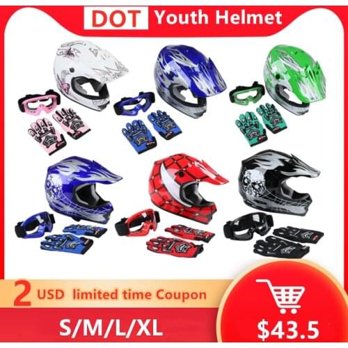 Motorcycle DOT Sports Safty Helmet Youth Kid Child Red Spider Net Dirt Bike Motocross ATV Helmet Goggles+Gloves S~XL full face