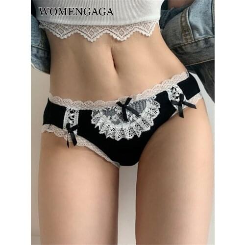 WOMENGAGA Cosplay Mesh Lace Bow Cute Woman Briefs Lingerie Underwear Women Sexy Panties Transparent Kawaii Panty MAX3