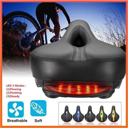 Comfortable Breathable Bicycle Saddle with LED Taillight Professional Road MTB Gel Comfort Bike Seat Safety Shockproof Pad